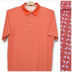 Scales Gear Nautical Sail Polo Mens Large Orange Geometric Print Casual Golf‎